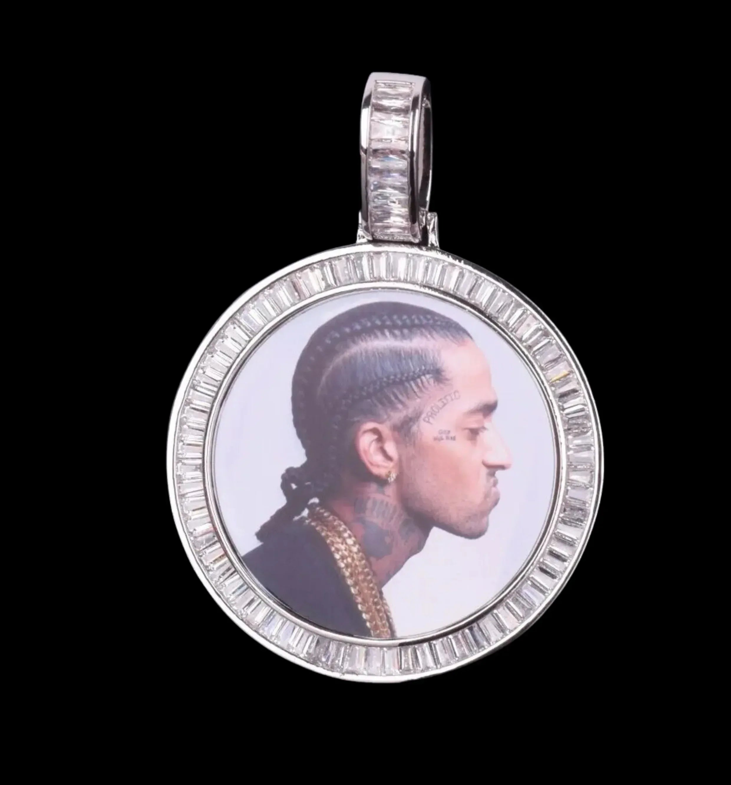 Rounded Baguette Custom Photo Pendant Necklace – Iced Out Hip Hop Jewelry - CaratixJewelry